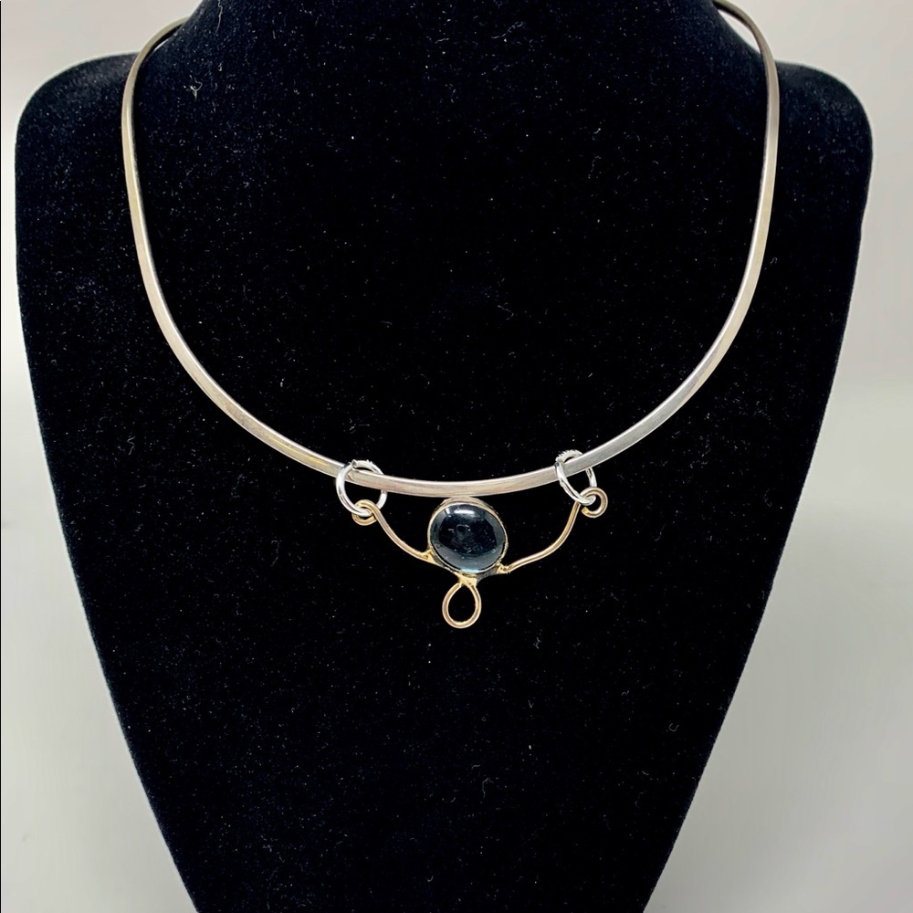 Sterling silver collar necklace & stone slide